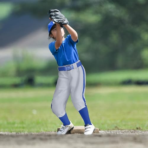 3 Pcs Baseball Combo Set, Knicker Softball Pants, Softball Socks, Baseball Belts for Boys and Girls(8-9 Years,Blue, Gray) - Thumbnail 7