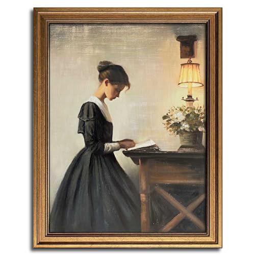 Gold Framed Wall Art Room Decor Classical Oil Painting Canvas Print Vintage Wall Art for Living Room Bedroom Decor (Young Girl, 10" L x 8" W)