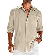 COOFANDY Mens Cuban Guayabera Shirts Linen Long Sleeve Casual Button Down Shirts for Men Beach Sh...