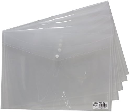 Tiger A3 Plastic Wallet Files For Document Storage - Stud Closure - Transparent Clear - Pack Of 5