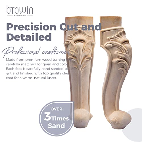 20 Inch Solid Wood Carved Furniture Legs, Btowin 4Pcs Unfinished European Style Antique Wooden Carving Replacement Feet Decoration With Mounting Plates & Screws For Dining Chair End Side Table #TOP2