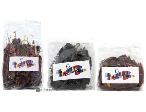 OsoRetail Pack 3x100g Chiles Secos de México | Guajillo, Ancho y Árbol | Combinación de Sabores y Picor para Todo Tipo de Recetas