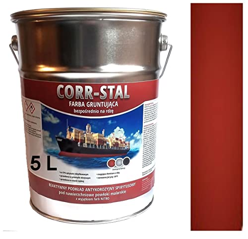CORR-STAL Metallschutzlack, Rostschutzfarbe, Metallfarbe außen, Grundierung gegen Rost, Farbe für Metall, Rostschutzgrundierung Korrosionsschutz, Metallack, Aluminium-Zink. (5 Liter, Oxid Rot)