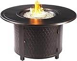 Golden Flame Malibu 44-Inch Round 55,000 BTU Cast Aluminum Natural Gas Fire Pit Table with Fire Bowl Lid, Fire Glass Rocks, Protective Cover & 12-Ft Hose | Outdoor Heater & Patio Table Antique Copper