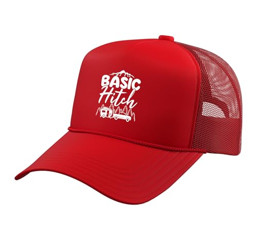 Basic Hitch Trailer Camper Funny Camping Women Trucker Hat with Adjustable Mesh Back, Red