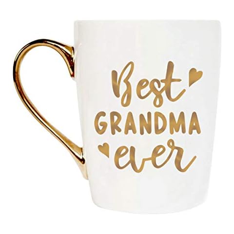 MaySunset Worlds Best Grandma Ever Gold Ceramic Coffee Tea Cup for Mothers Grandmother Grandparents Birthday Christmas Mother's Day Gift Cover
