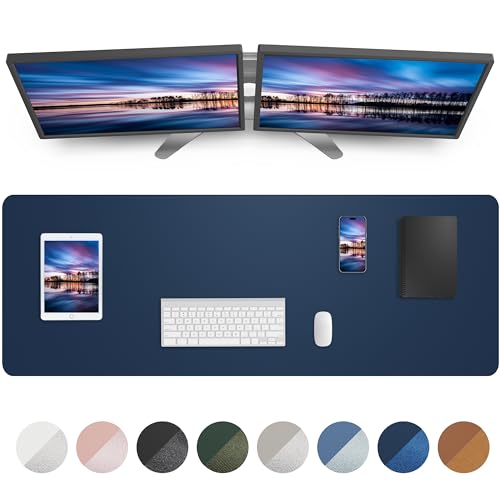 Image of AFIING Leather Desk Pad Protector, Mouse Pad, Office Desk Mat, Non-Slip PU Leather Desk Blotter, Large Desk Mat, Waterproof Keyboard Mat for Office /Home /Decor (Midnight Blue, 48 inch x 17 inch)