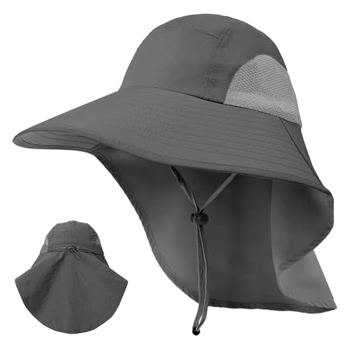 Sertay Sombrero Safari, Gorro Trekking, Sombrero Pescador Plegable, Sombrero Senderismo Solapa Cuello, Sombrero Safari ala Ancha, Adecuada para Pescar, Caminar, Viajar, Acampar y Jardinería (Gris)