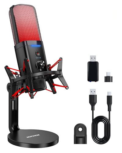 Dual Mode Wired/Wireless USB Microphone for iPhone PC Computer - RGB Gaming Mic with Active Noise Cancellation, Real-Time Monitoring, Cardioid Capture for PS5, Streaming, Content Creation Recording