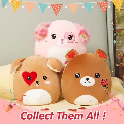 Image of Cute Pink Puppy Plush Pillow Soft Stuffed Animal Toy for Kids 12in