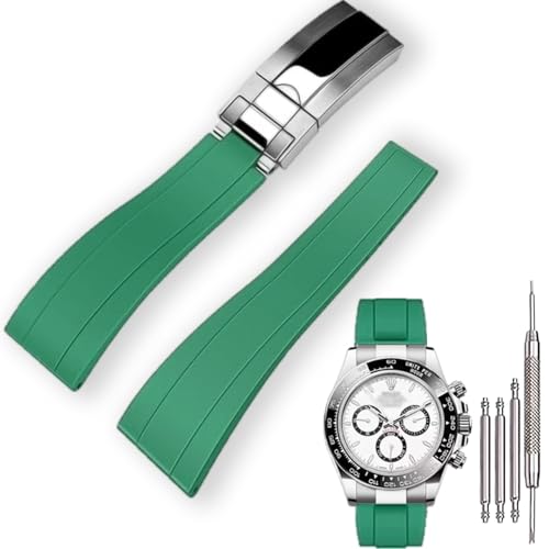 KaiMai 20mm Curved End Rubber Watch Band for Rolex Submariner,for Daytona,for Ghost,for Yachtmaster & More,Waterproof, With Deployment Clasp Watch Bands-Green