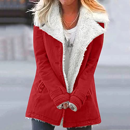 Ladigasu Womens Fleece Lined Coat Plus Size Winter Warm Button Down Cardigan Coat Long Sleeve Lapel Jacket Outwear #TOP1