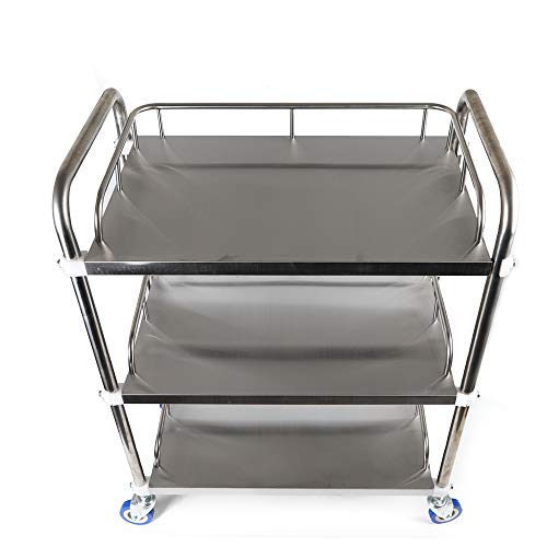 3 Layer Rolling Utility Cart, Stainless Steel Trolley Multi-Purpose Storage Cart Lab Vehicle Portable With 360° Silent Swivel Wheels For Lab Equipment Use Grade Beauty Salon Spa #TOP3
