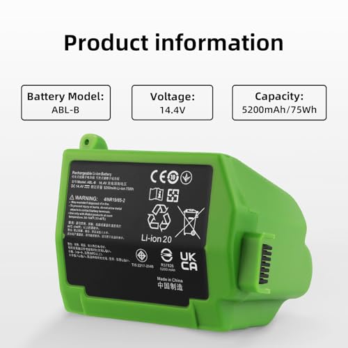 Image of Replacement for iRobot Roomba ABL-B Battery, Compatible with iRobot Roomba S9 9150, S9+ S9550 9550, S9Plus S955020 S955880 Sweeper Robot Vacuum Cleaner Model: 4INR19 /65-2 Battery 14.4V 5200mAh 75Wh