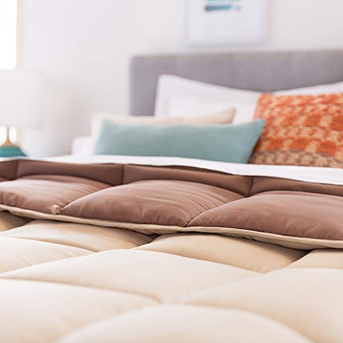 Image of Linenspa Reversible Down Alternative Comforter and Duvet Insert, for Queen Size Bed - All-Season Comforter with Box Stitch and 8 Duvet Loops - Bedding for Kids, Teens, and Adults - Sand / Mocha