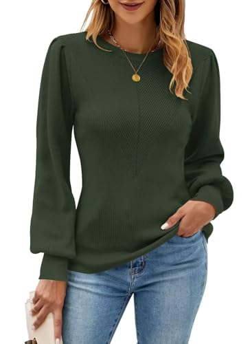 QACOHU Womens Fall Long Sleeve Ribbed Knit Sweater Crewneck Casual Slim Fit Pullover Jumper Tops