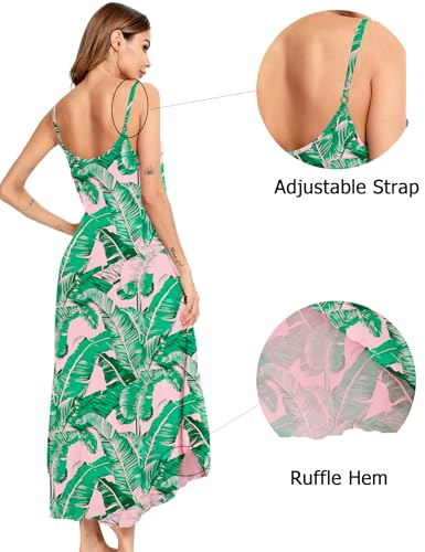 Image of SWOMOG Women Long Nightgown Pajama Dress Soft Strap Nightdress Summer Sleeveless Nightshirt Lounge Dress with Pockets