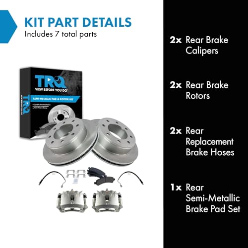 Image of TRQ Brake Pad, Caliper, Hose, & Rotor Kit Semi-Metallic Compatible with 2003-2010 Chevrolet Express 2500 2011-2012 Express 3500 GMC Savana 2500 2007-2012 Savana 3500