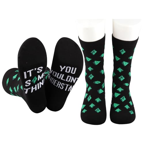 Calcetines divertidos para evitar pies fríos al jugar en PC con letras blancas bordadas