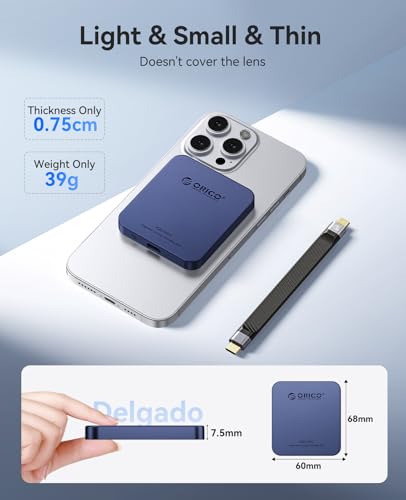 Image of ORICO 2TB Magnetic External SSD, Aluminum Alloy, Up to 2000MB /s, 4K 120Hz ProRes HDR Record and Store, External Solid State Drive, Compatible with iPhone 17 16 Pro Max, Tablet, Computer - K20MINI Blue