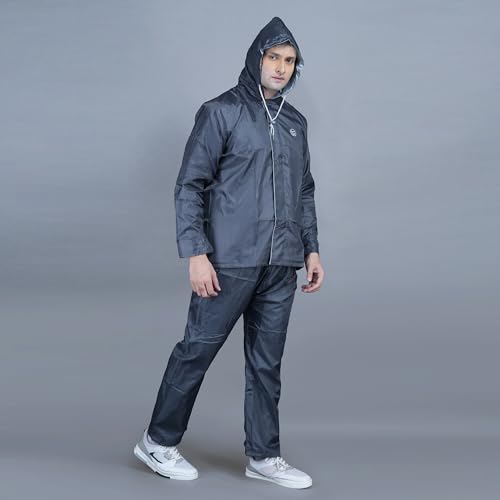 Image of VARSHA - Basic Reversible Rain Coat for Men, Men's Raincoat with Adjustable Hood, Heavy-Duty Zip & Button Closure,Buy Portable Waterproof Rainwear Suit for Bike.(NX)