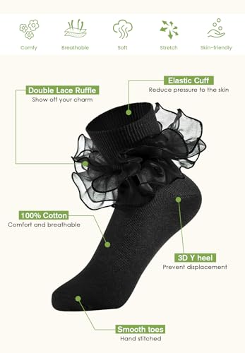 Image of Komorebi Big Ruffle Ankle Socks Women-Lace Frilly Cute Socks-Soft Cotton Girls Sock