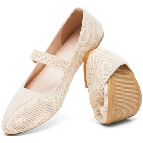 Image of Women's Ballet Flat Mary Jane Flats Slip on Laides Dress Flats with Strap | Mary Janes Flats, Breathable knit, Adjustable buckle strap, Pointed toe, Soft & lightweight, Perfect for office & daily wear
