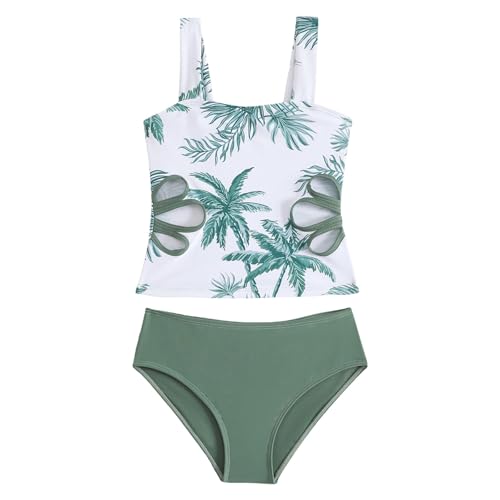 IWIHMIV Girls Bathing Suit Tank Top Bikini Set Kids Two Piece Cutout Tankini Swimsuits Toddler Girl Print Swimwear
