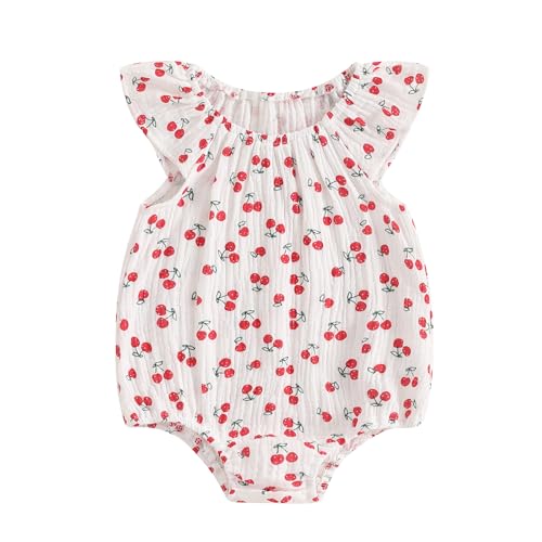 Fanvereka Infant Newborn Baby Girl Summer Romper Toddler Girls Bodysuit Cherry Sleeveless Jumpsuit Playsuit Clothing