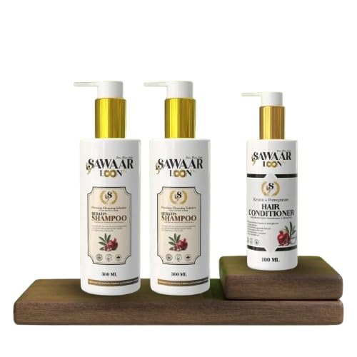 Keratin Shampoo & Conditioner Combo Pack (2 x 300ml Shampoo + 1 x 100ml Conditioner) | Sulphate-Free Hair Care Set with Keratin, Pomegranate, Tea Tree Oil-image-42