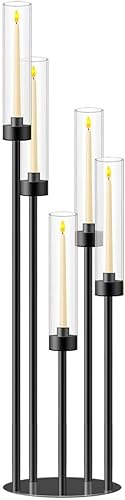 Candelabro de 35 pulgadas 1 pieza en negro para centros de mesa de 5 brazos, centros de mesa de boda para decoraciones
