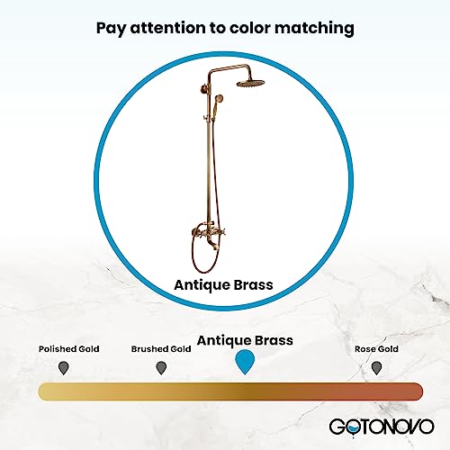 Antique Brass Bathroom Shower Fixture 8-Inch Rainfall Shower Head Sets Vintage 2 Cross Knobs Wall Mounted Mixer Bathroom Shower Combo Set Adjustable Handheld Shower Spray Triple Function #TOP4