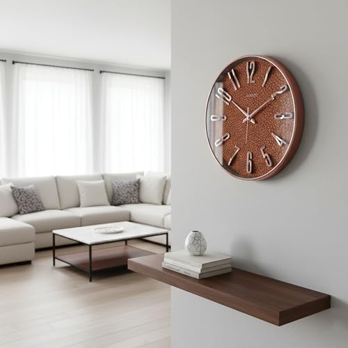 Image of RANDOM Sweep Silent Wall Clock, Non-Ticking Quartz Movement with 3D Foiling Numbers. (Brown)