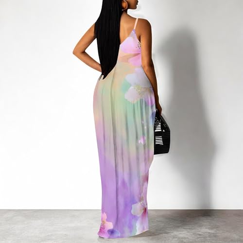 Image of SUZONANA Women's Plus Size Summer Dresses Spaghetti Print Maxi Dresses Long Loose Sundresses