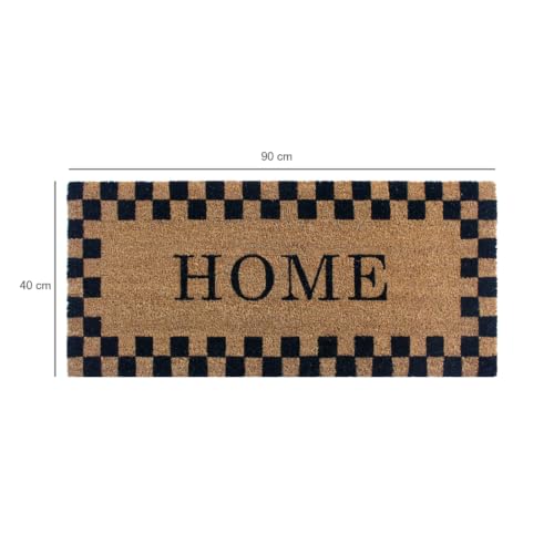 Image of ATMAH Home Checkered Border Coir Door Mat 40 x 90 cm | Heavy Duty Entrance Mat | Anti Slip PVC Backing | Indoor & Covered Outdoor Doormat