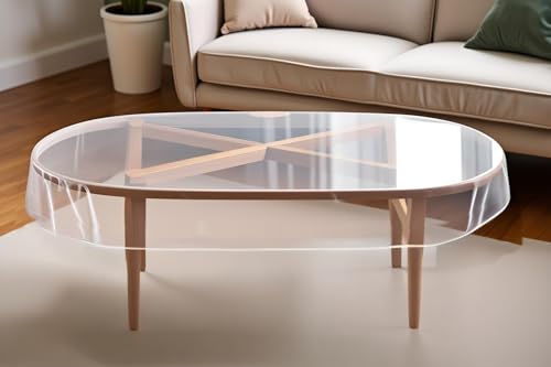 Image of The Furnishing Tree Oval Shaped Transparent Center Table Cover WxL 45x70 inches 0.25 mm Thickness Without Lace