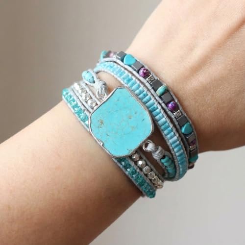 Image of YGLINE Natural Stone Bracelet 5 Wraps Bracelet Handmade Blue Color Boho Bracelet for Women Bracelet