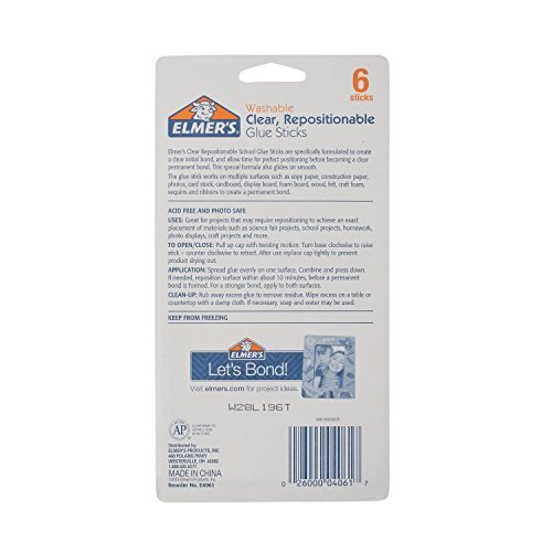 Elmer's Re-Stick School Glue Sticks, Clear, Washable, 8 Grams, 6 Count #TOP6