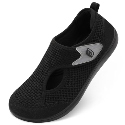 JOINFREE Mens Diabetic Walking Shoes Wide Toe Box, Adjustable Zero Drop Non Slip Sneakers, Breathable Knit Casual Shoes for Swollen Feet, Edema, Sensitive Feet, Elderly, Arthritis