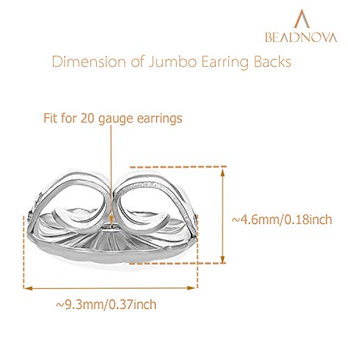 Beadnova Jumbo Earring Backs 925 Sterling Silver Large Earring Backs Butterfly Locking Earring Backs For Studs Replacement (20Gauge, 4Pcs) #TOP1
