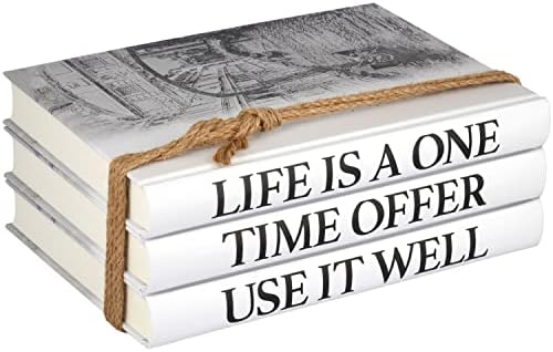 White Decorative Books for Home Decor โ Set of 3 Hardcover Decorative Books for Display with Blank Pages & Stylish Hemp Rope โ Coffee Table Decor & Home Decorations for Living Room by Phaeton Products