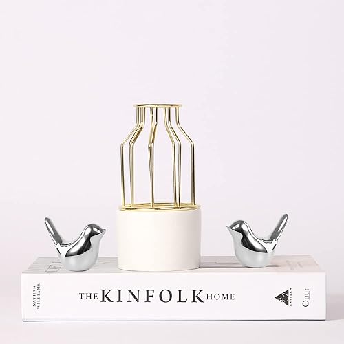 Miniatura 3 de Paquete de 2 figuras de pájaros plateados de cerámica de estilo moderno, estatuas de pájaros, esculturas decorativas para habitación, acentos para