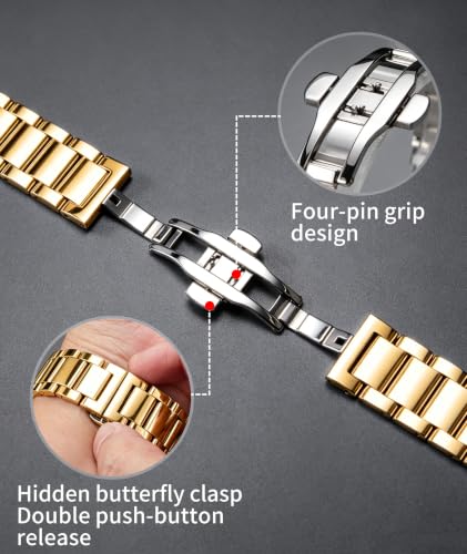 Image of BINLUN Thick Stainless Steel Watch Band Metal Heavy Polished Matte Brushed Finish Watch Strap Replacement for Men Women 16mm /18mm /20mm /21mm /22mm /23mm /24mm /26mm