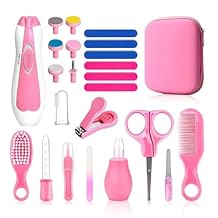 Baby Grooming Kit, Infant Safety Care Set with Hair Brush Comb Nail Clipper Nasal Aspirator,Baby Essentials Kit for Newborn Girls Boys, Pink-24- in-1