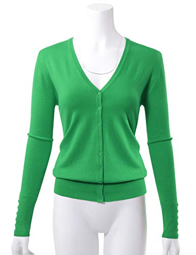 Women's Long Sleeve Button Down Classic V-Neck Knit Cardigan Sweater S Apple Green #TOP1