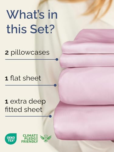 Image of Extra Deep Twin Sheet Set - 4 Piece Breathable Cooling Sheets - Light Pink | Hotel Luxury Bed Sheets Set, Easy & Secure Fit, Ultra-Soft, Wrinkle & Fade Free, Comfy Sheets Set with Extra Deep Pockets