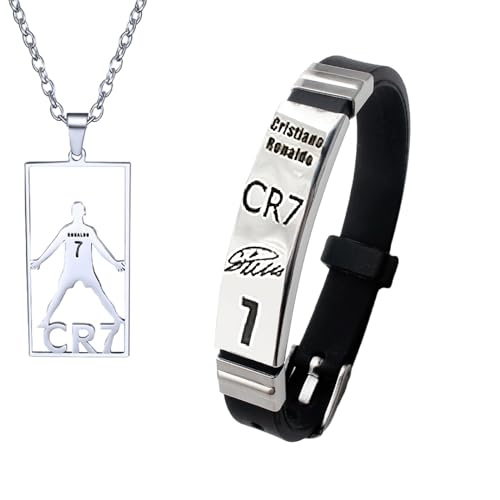 Aatpuss 2 Pièces Football Collier Bracelet Set, Set Cr7 Colliers & Bracelets Football, No.7 Football Collier Bracelet, No.7 Football Colier Bracelt Cadeaux Pour Les Fans De Footbal