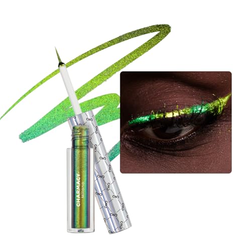 Image of CHARMACY Chameleon Eyeliner Liquid Liner, Glitter liquid eyeliner waterproof, Metallic Intense Color Shifting Colorful Eyeliner, Long wearing,Ultra-Fine Tip Smudge-proof,YELLOW GREEN INDIGO 906