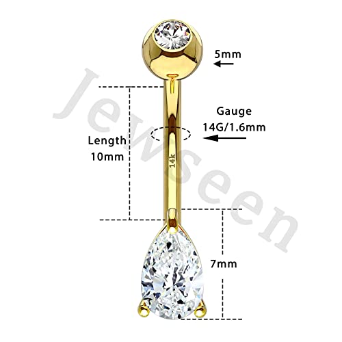 Jewseen Water Drop Belly Butoon Rings Prong Set Belly Piercing 14K Solid Gold Clear Cz Navel Rings Body Jewelry #TOP5