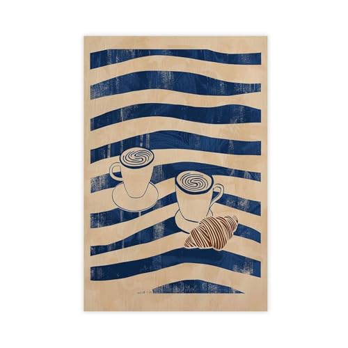 Toile minimaliste beige croissant café pour sublimer votre déco de cuisine